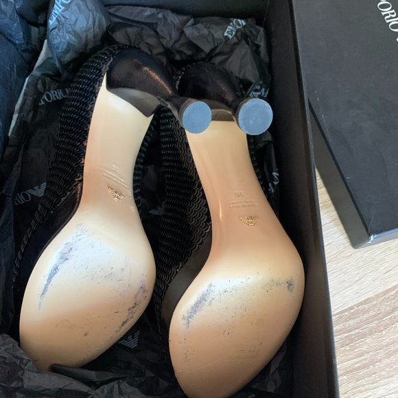 EMPORIO ARMANI Pumps - US 6 (EU Size 36) Black Peep-Toes Sculptural Heels - Picture 8 of 8